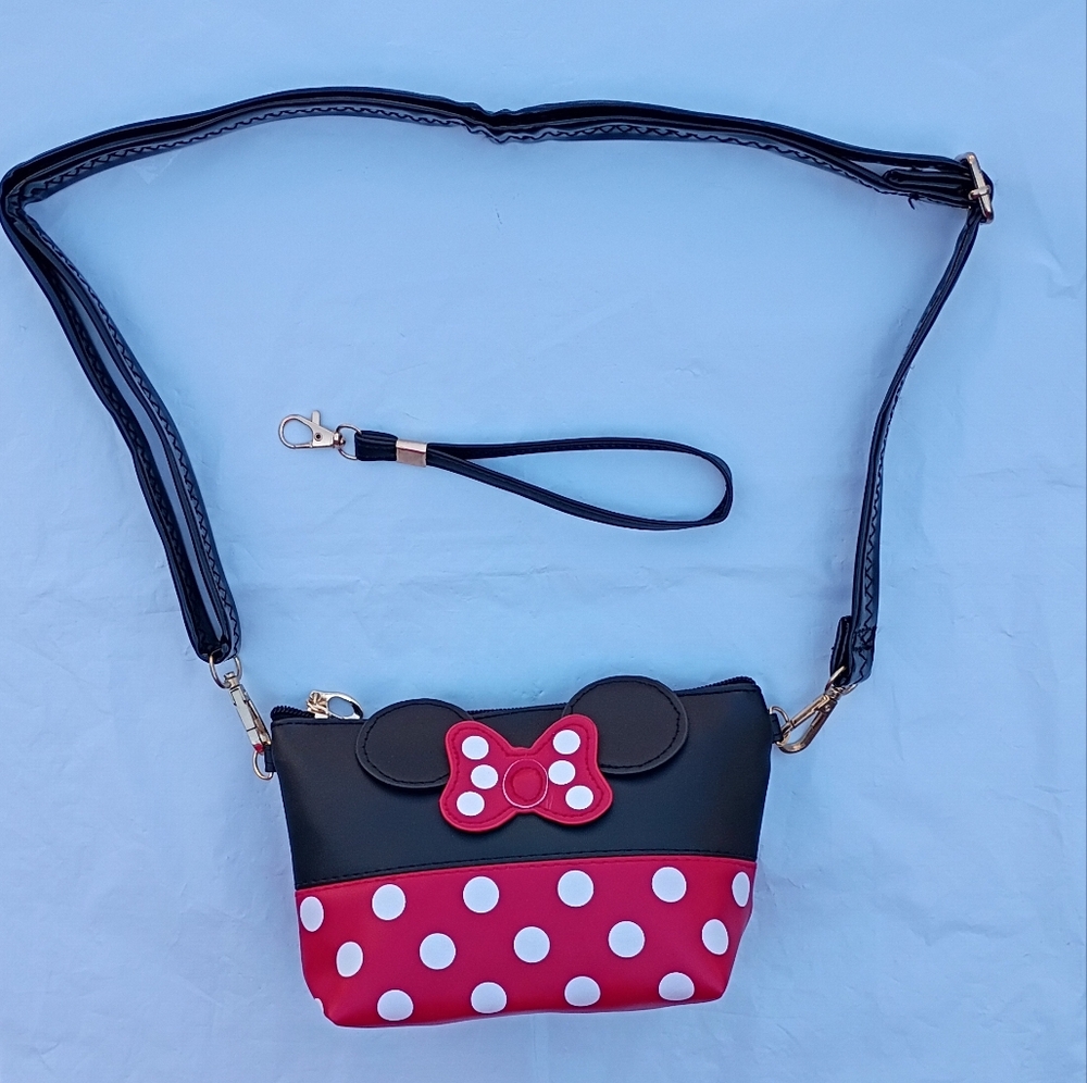 Minnie Mouse Ears Red Black Crossbody Wristlet Adjustable Straps Zipper Closure - Picture 7 of 9